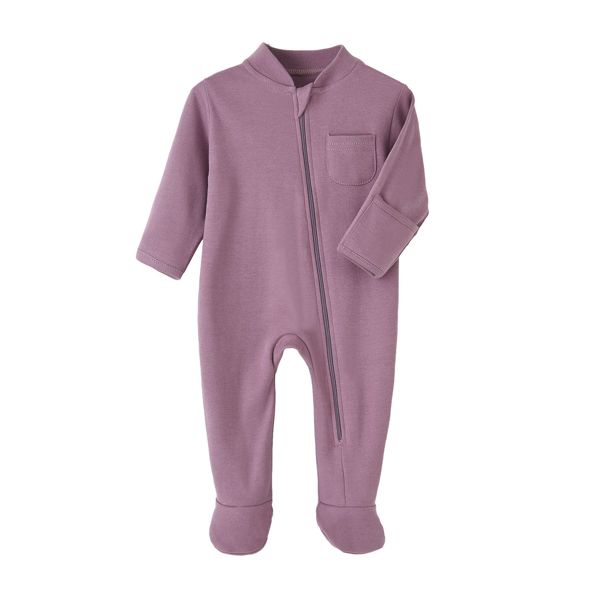 Grenouillère bébé zippée à pieds fermés mauve, sous-couche de ski