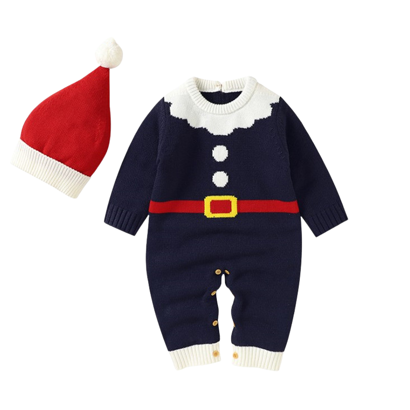 Combinaison Bébé Noël en Tricot – Père Noël avec Bonnet 3-18 mois