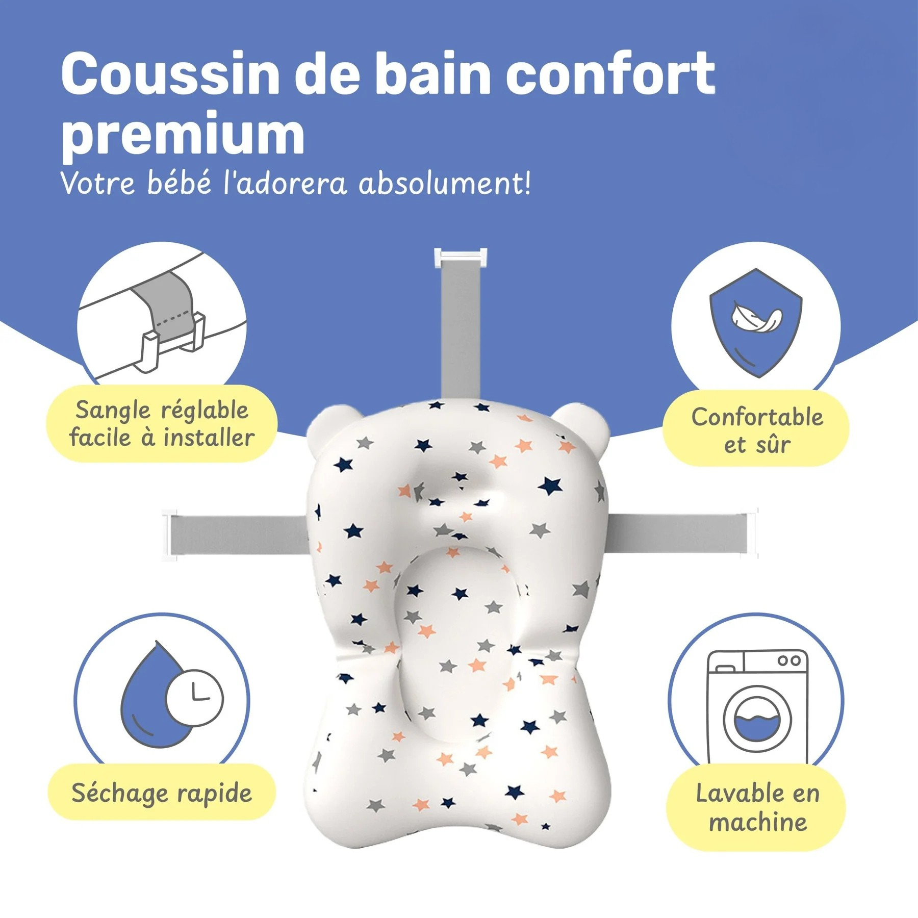 Baignoire Bébé Pliable avec Coussin et Thermomètre