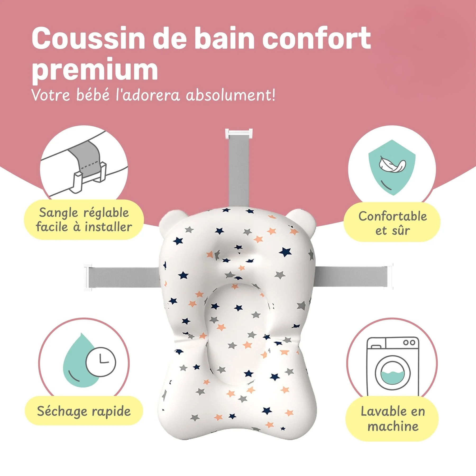 Baignoire Bébé Pliable avec Coussin et Thermomètre