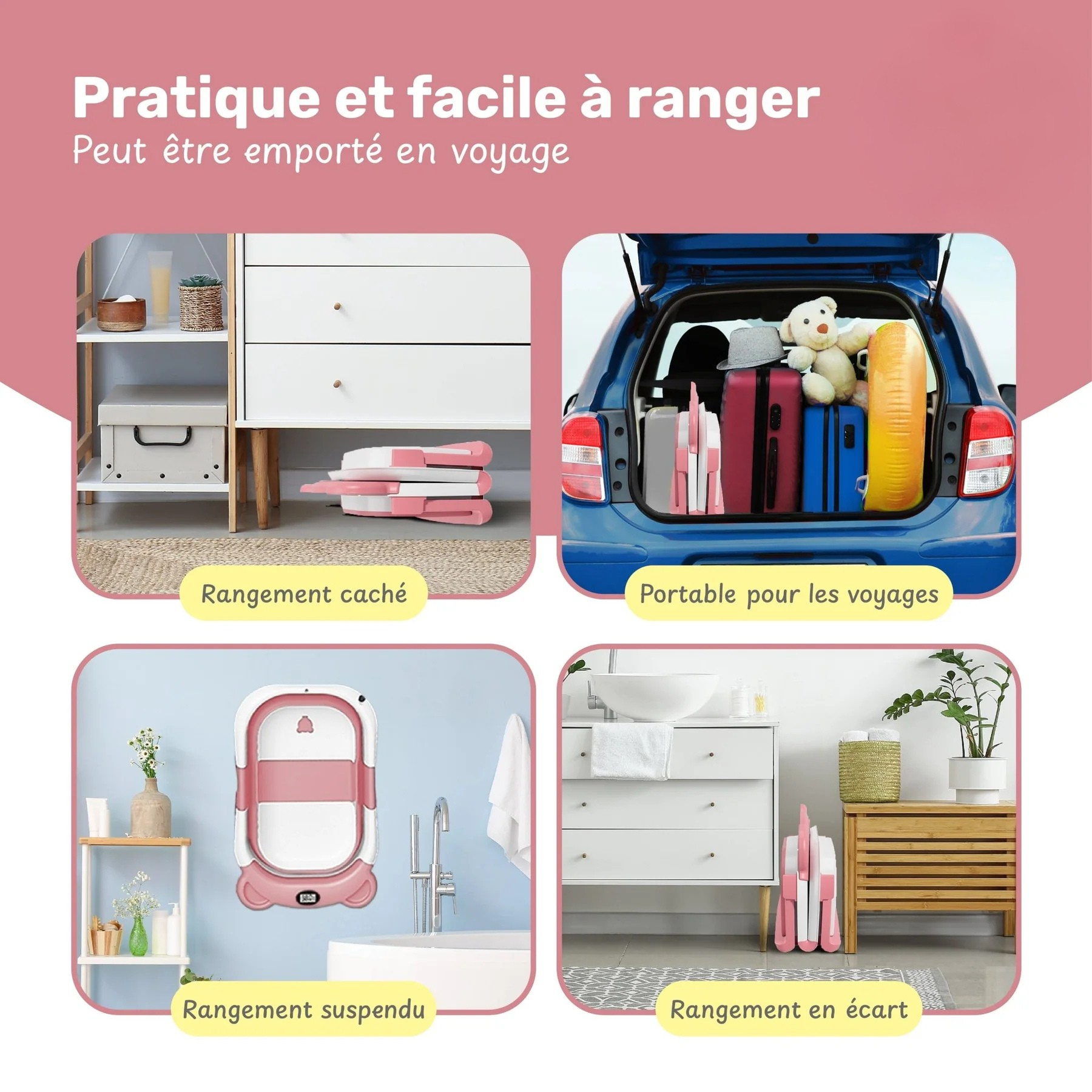 Baignoire Bébé Pliable avec Coussin et Thermomètre