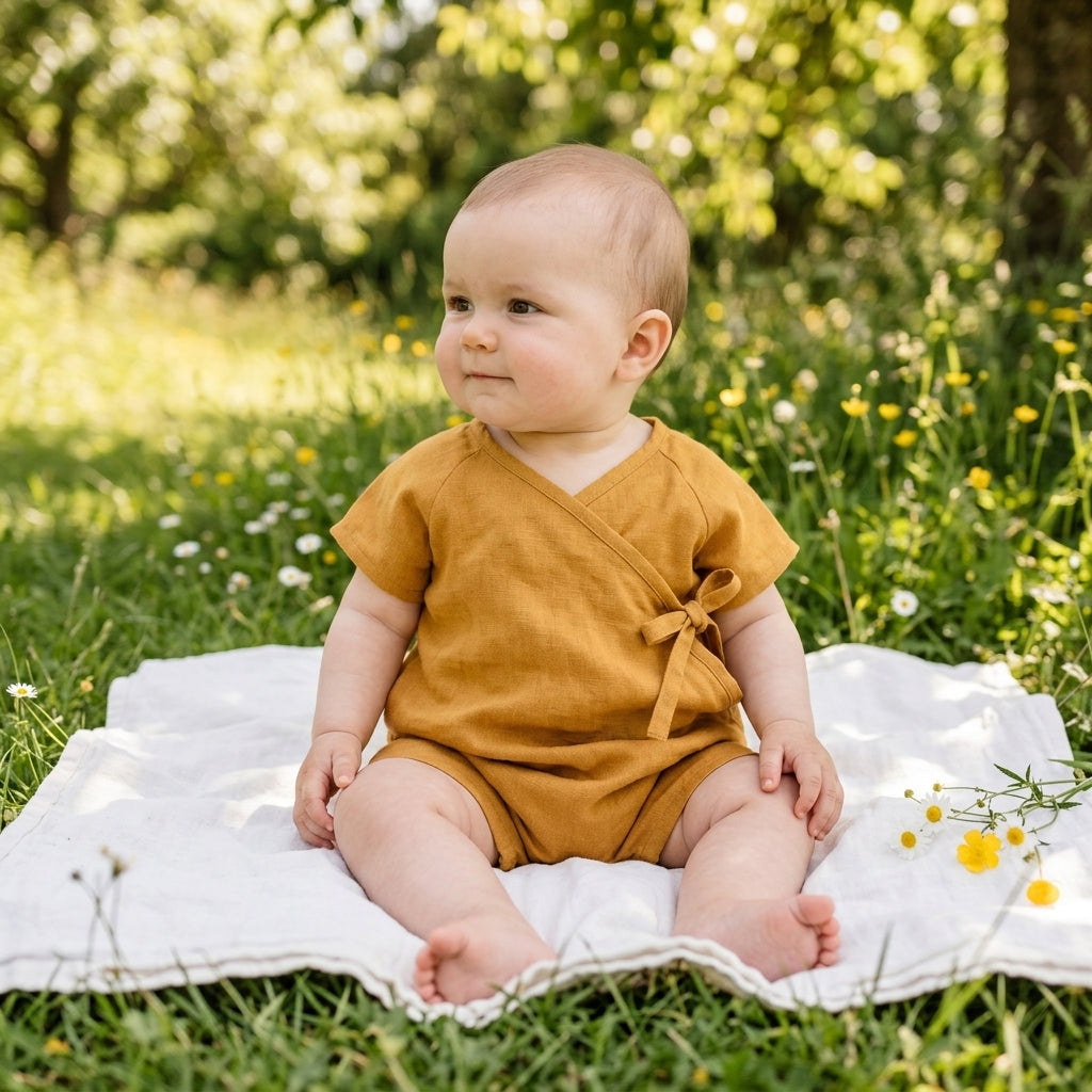 Barboteuse Été Bébé Kimono en Lin