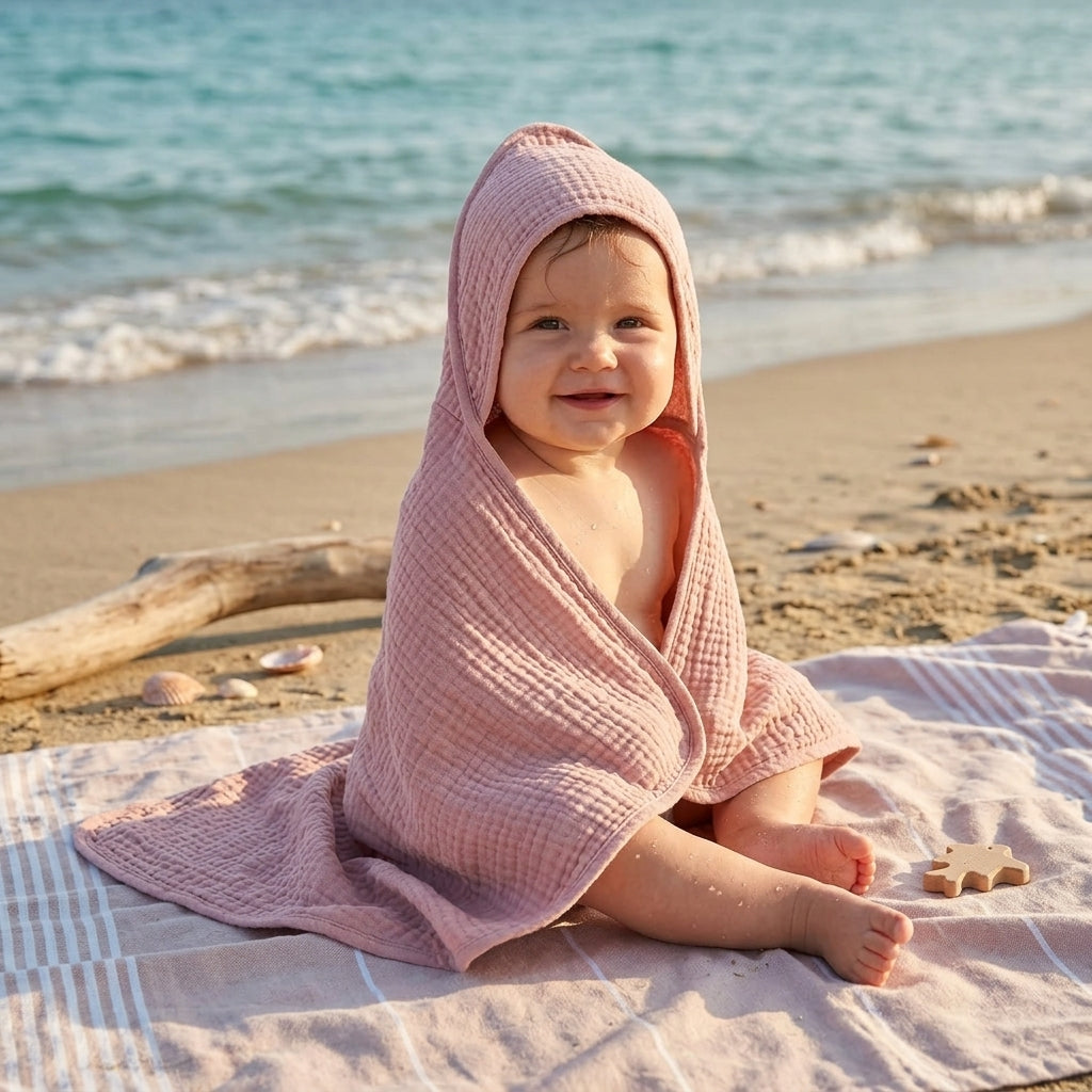 Cape de Bain Bébé en Coton Mousseline