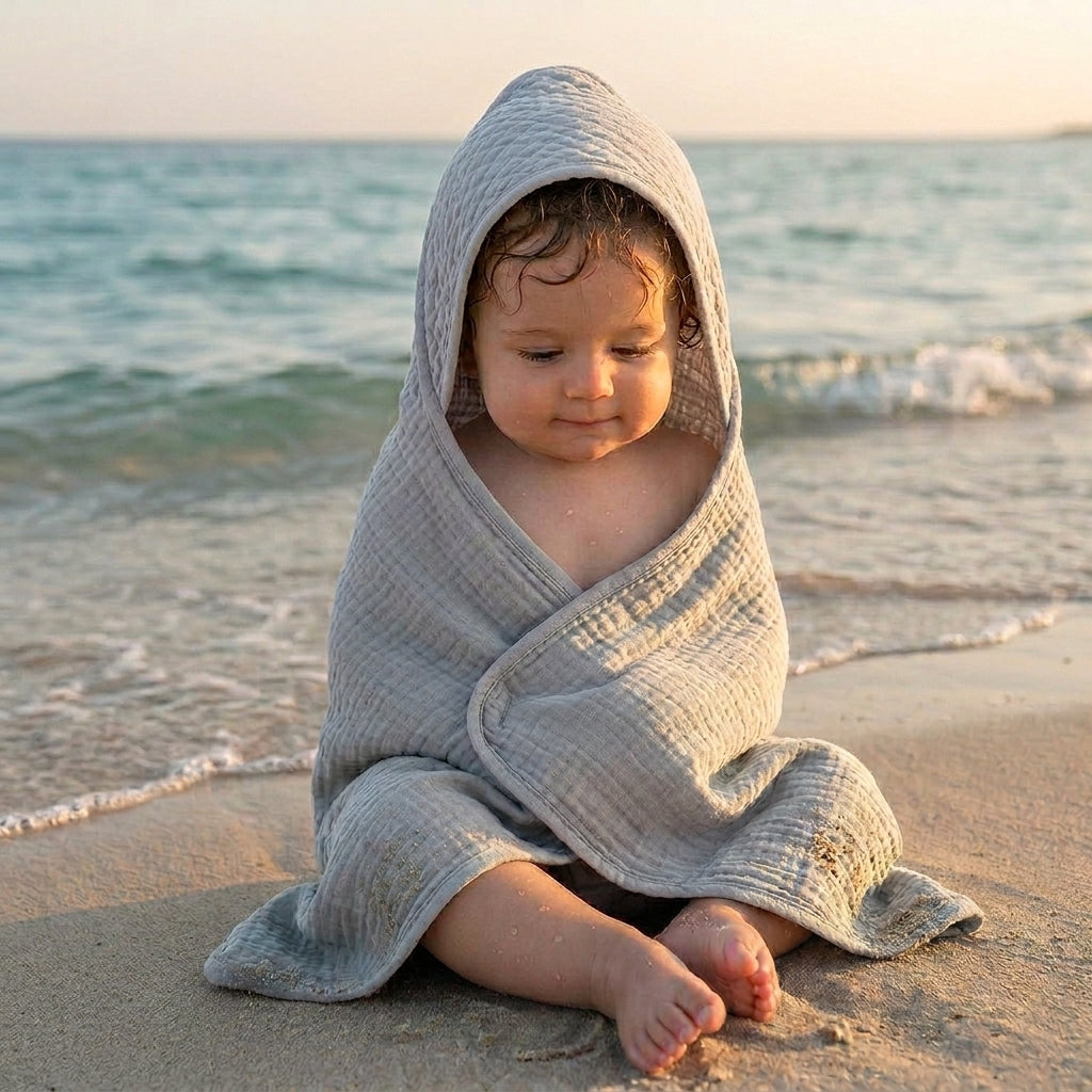 Cape de Bain Bébé en Coton Mousseline