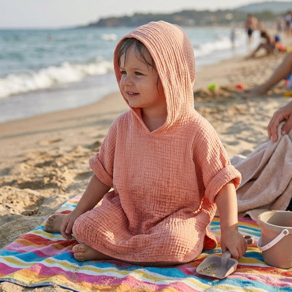 Poncho de Bain Enfant en Coton Mousseline