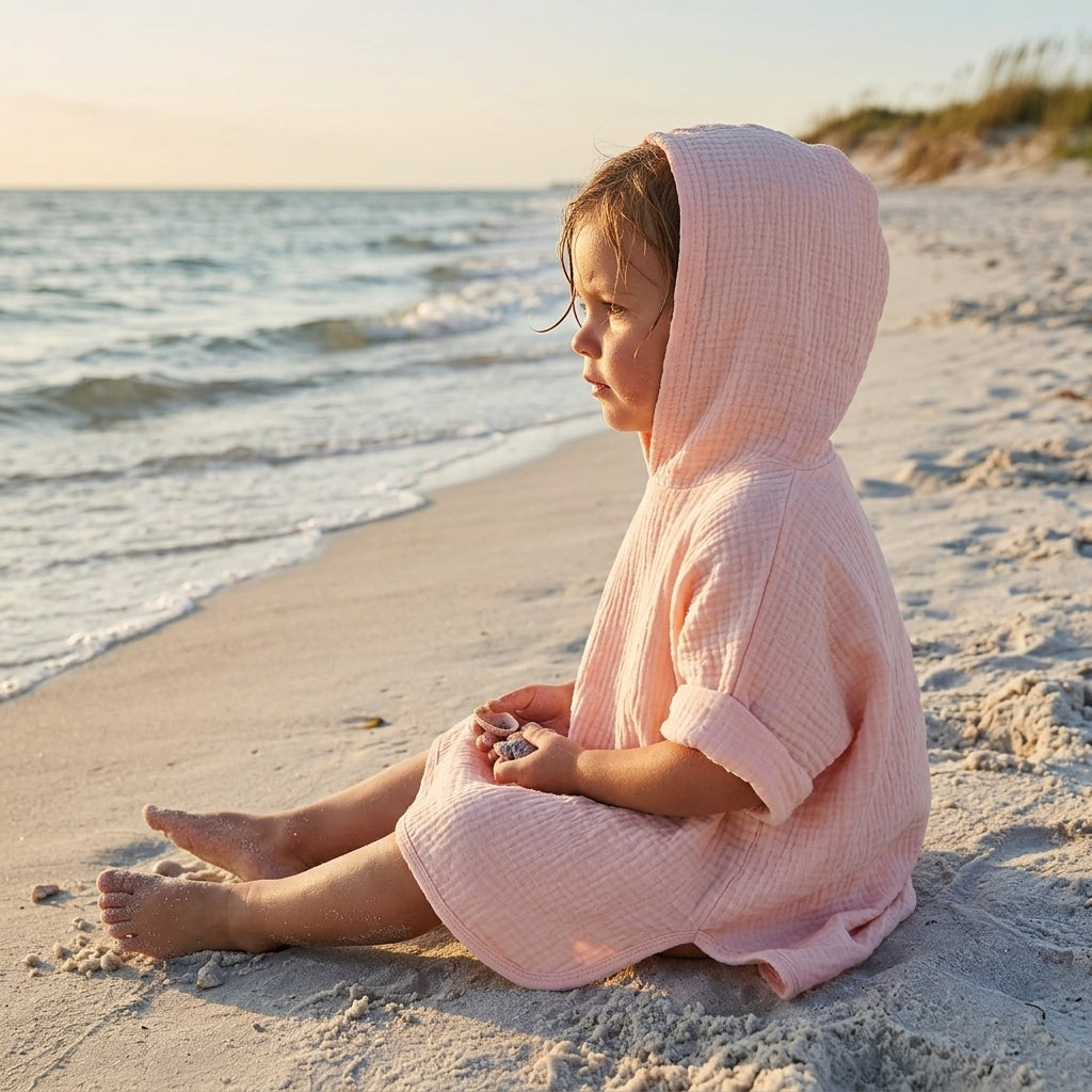 Poncho de Bain Enfant en Coton Mousseline