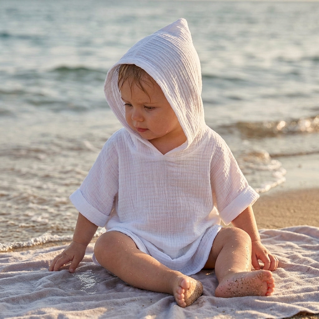 Poncho de Bain Enfant en Coton Mousseline
