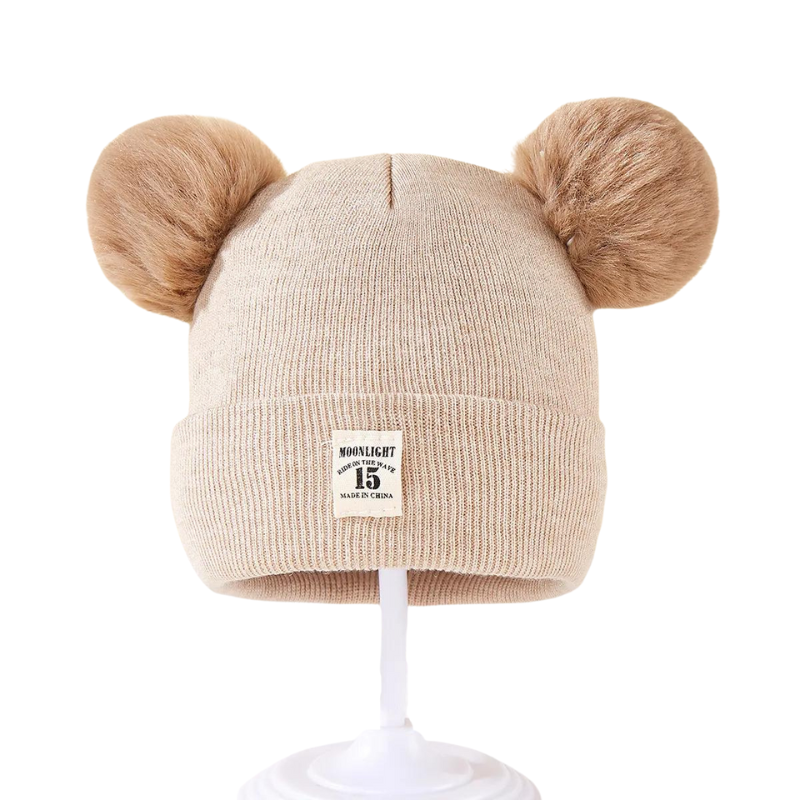 Bonnet Bébé Hiver avec Double Pompons
