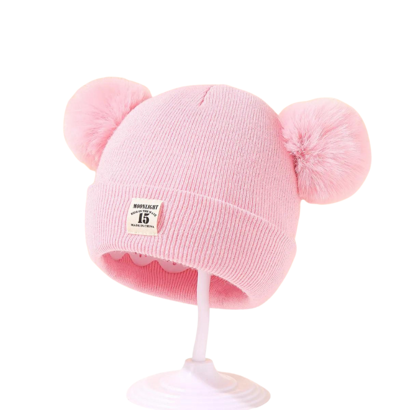 Bonnet Bébé Hiver avec Double Pompons