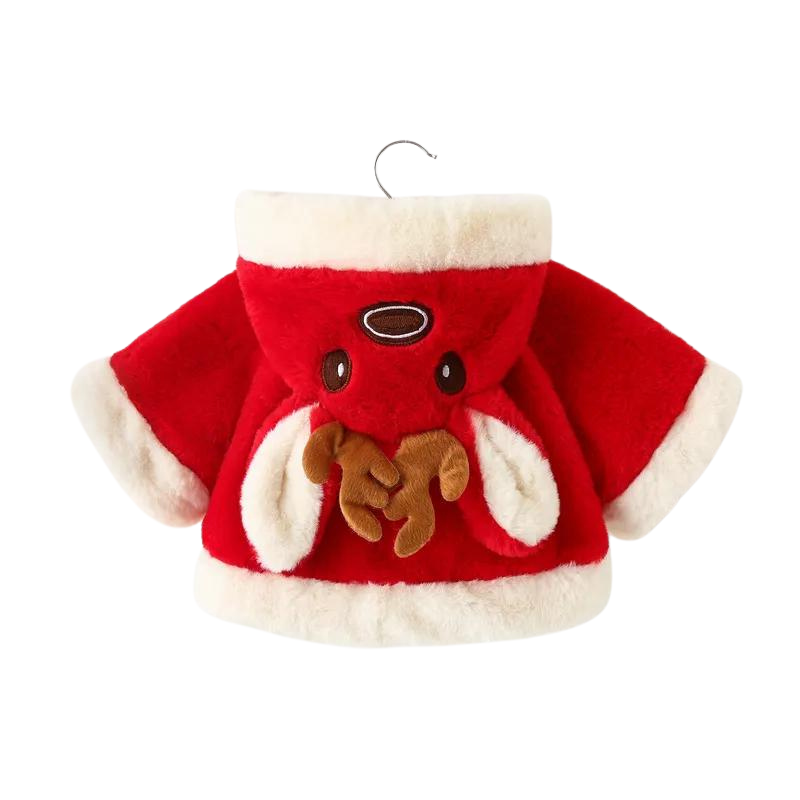 Manteau Bébé Cerf Polaire en Fausse Fourrure avec Pompons