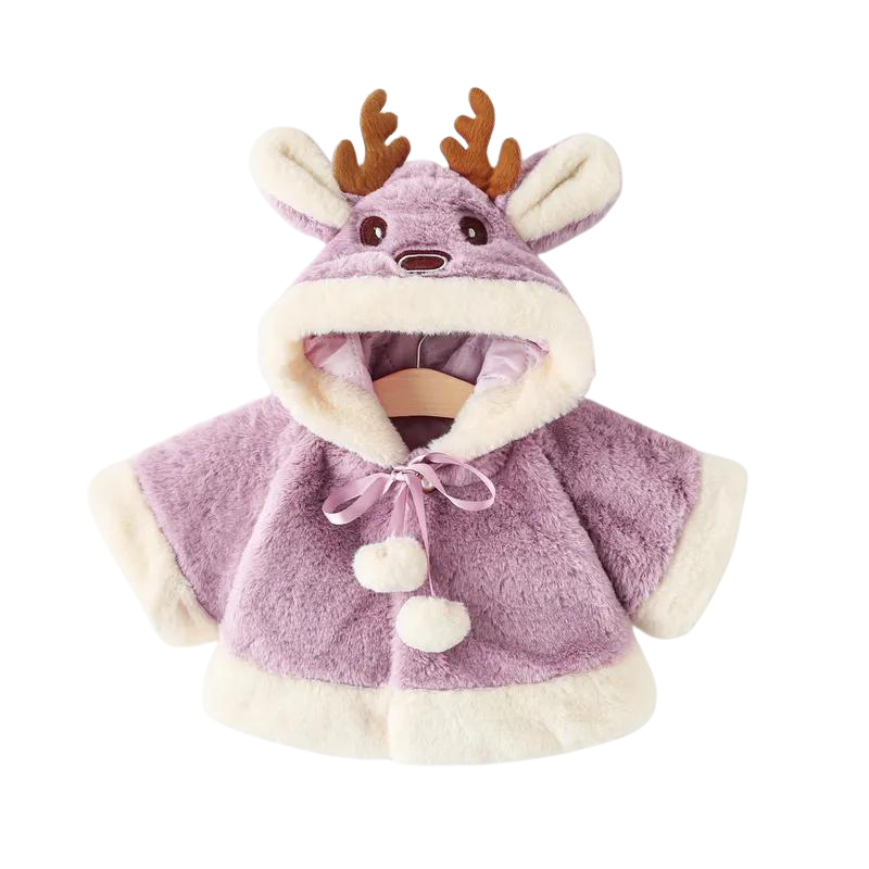 Manteau Bébé Cerf Polaire en Fausse Fourrure avec Pompons