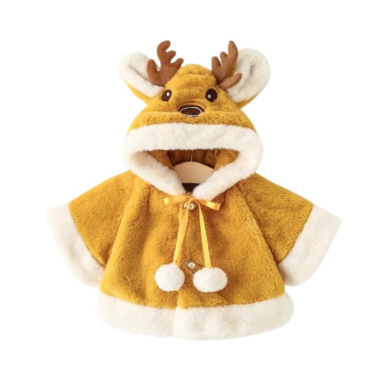 Manteau Bébé Cerf Polaire en Fausse Fourrure avec Pompons