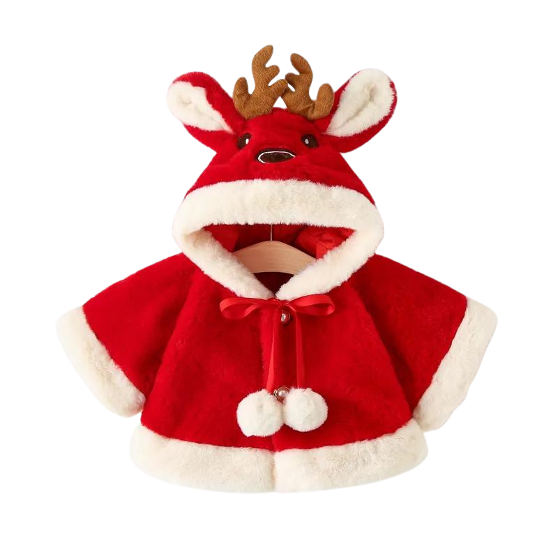 Manteau Bébé Cerf Polaire en Fausse Fourrure avec Pompons