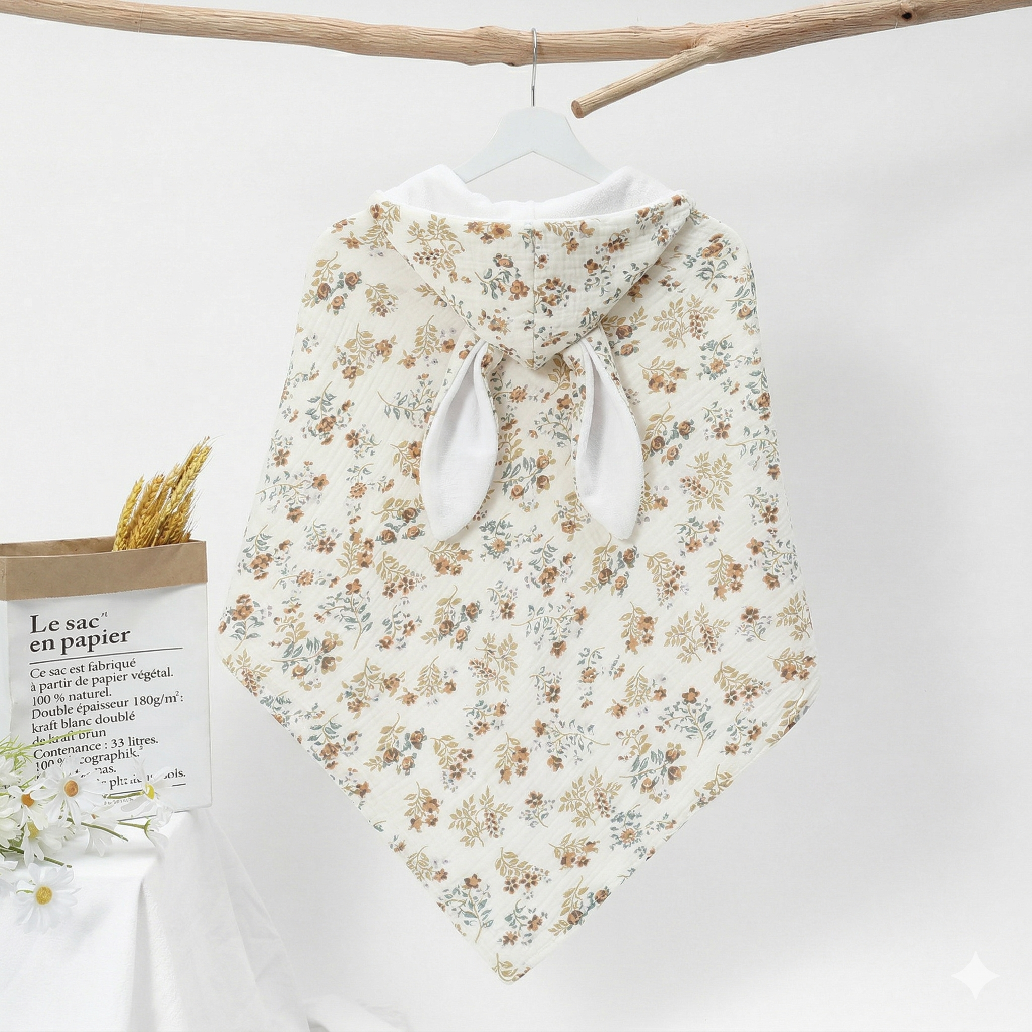 Cape de bain bébé gaze de coton - Lapin