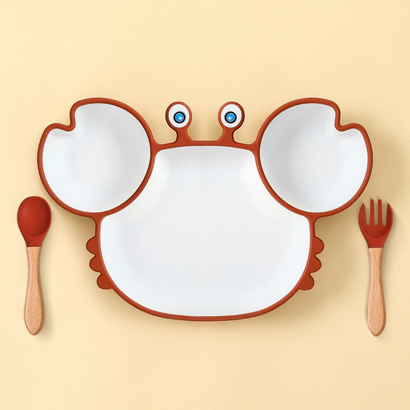 Assiette Bébé Ventouse avec Compartiments - Crabe