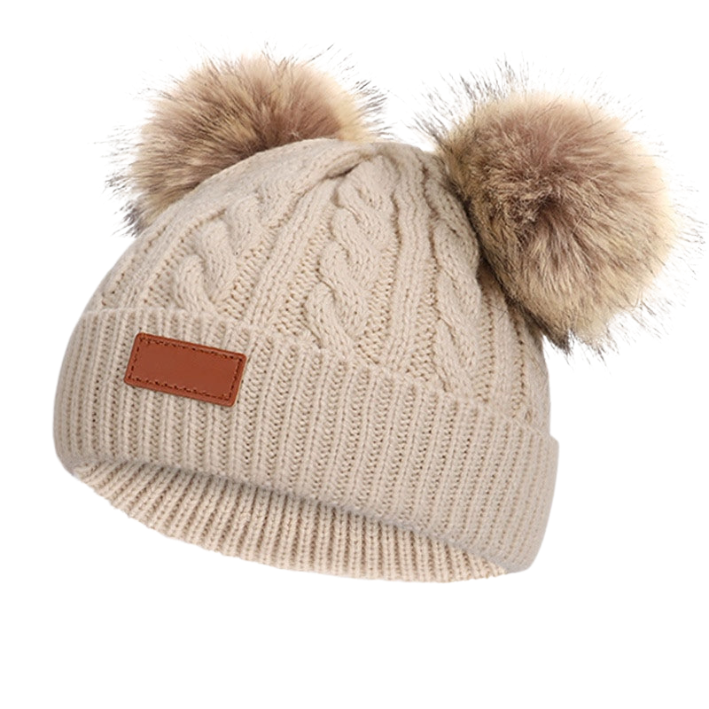 Bonnet Bébé Hiver en Maille avec Double Pompons