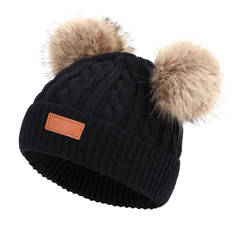 Bonnet Bébé Hiver en Maille avec Double Pompons