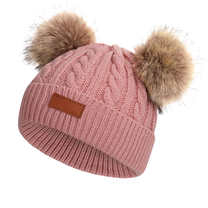 Bonnet Bébé Hiver en Maille avec Double Pompons