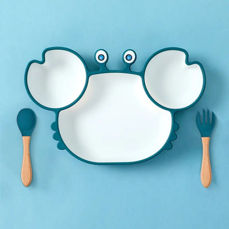 Assiette Bébé Ventouse avec Compartiments - Crabe