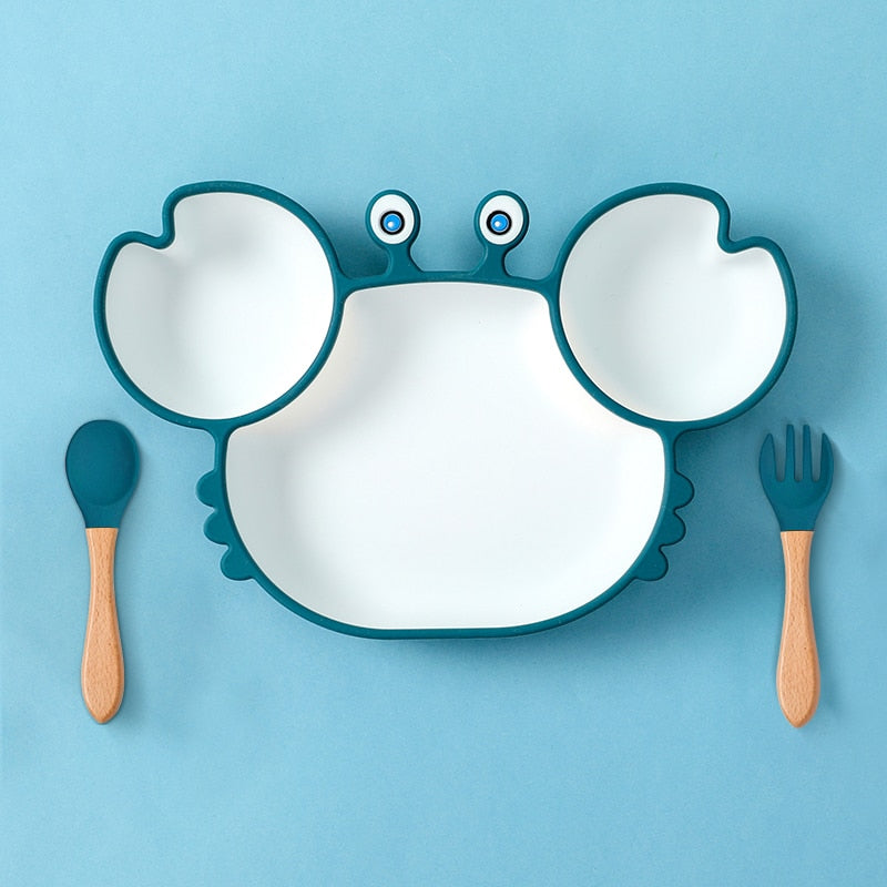 Assiette Bébé Ventouse avec Compartiments - Crabe