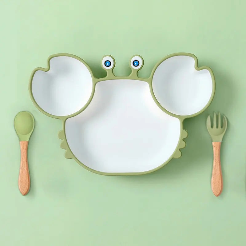 Assiette Bébé Ventouse avec Compartiments - Crabe