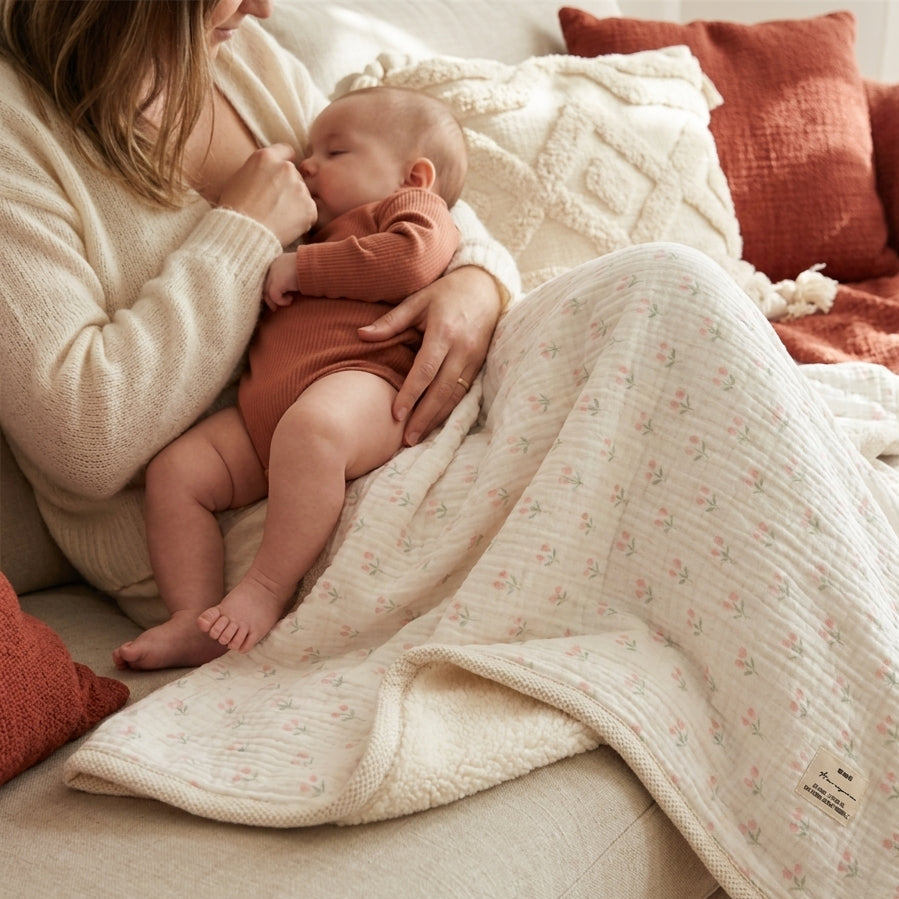 Couverture Bébé Gaze de Coton Réversible Polaire - 90x130cm