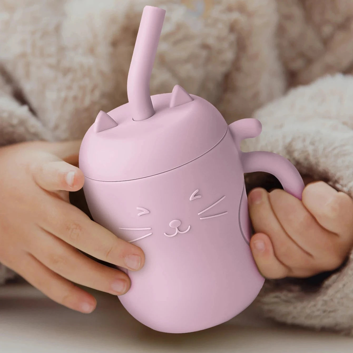 Tasse d’apprentissage Bébé en Silicone avec Paille - Chat