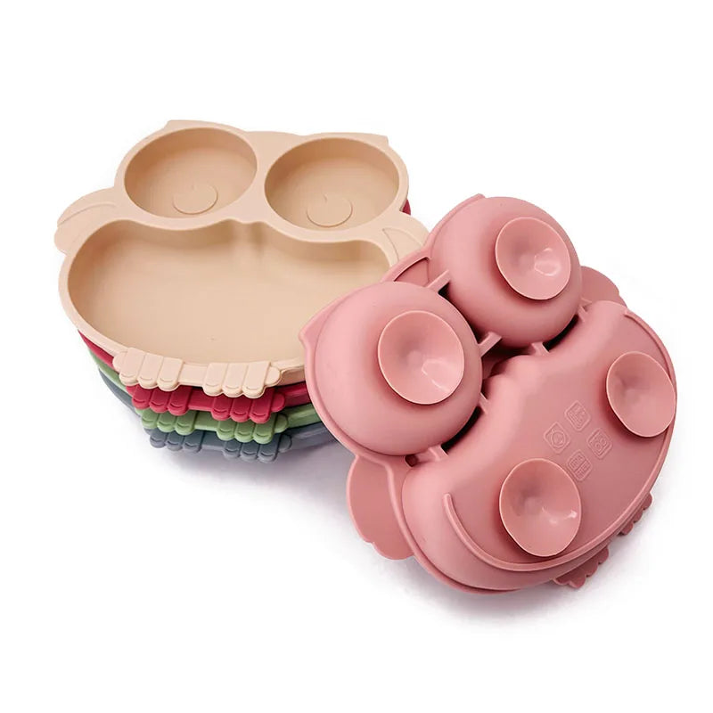 Assiette bébé ventouse avec compartiments - Hibou