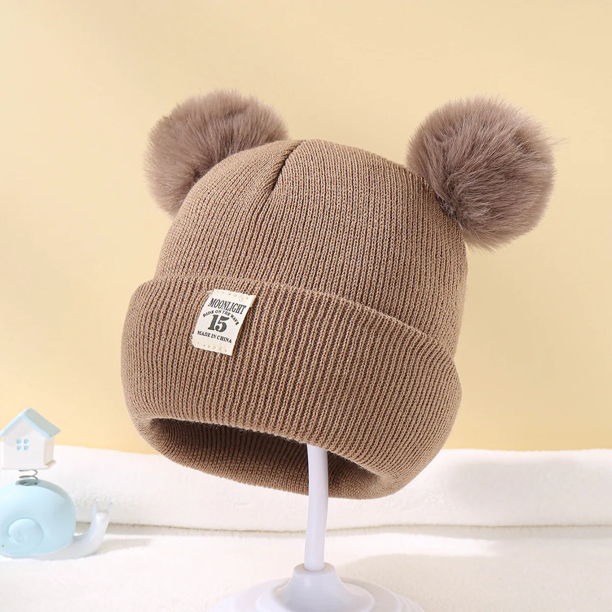 Bonnet Bébé Hiver avec Double Pompons