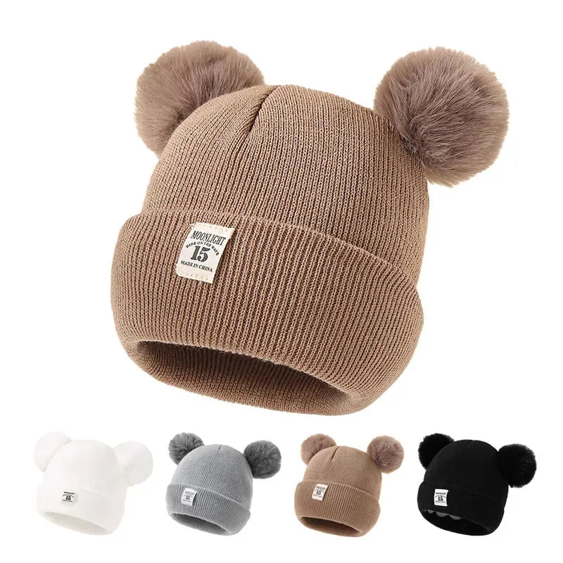 Bonnet Bébé Hiver avec Double Pompons