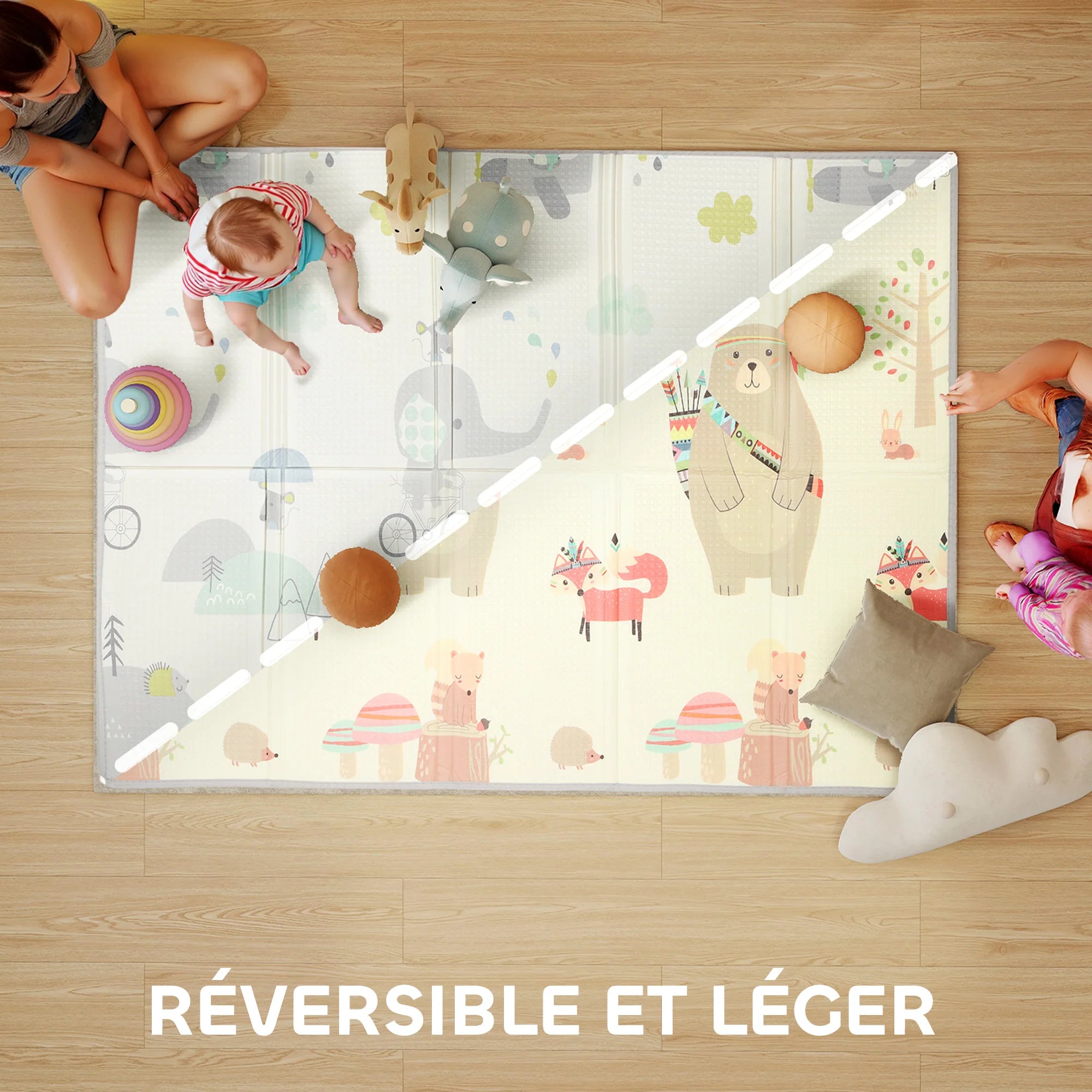 Grand Tapis de jeu pour bébé pliable et réversible