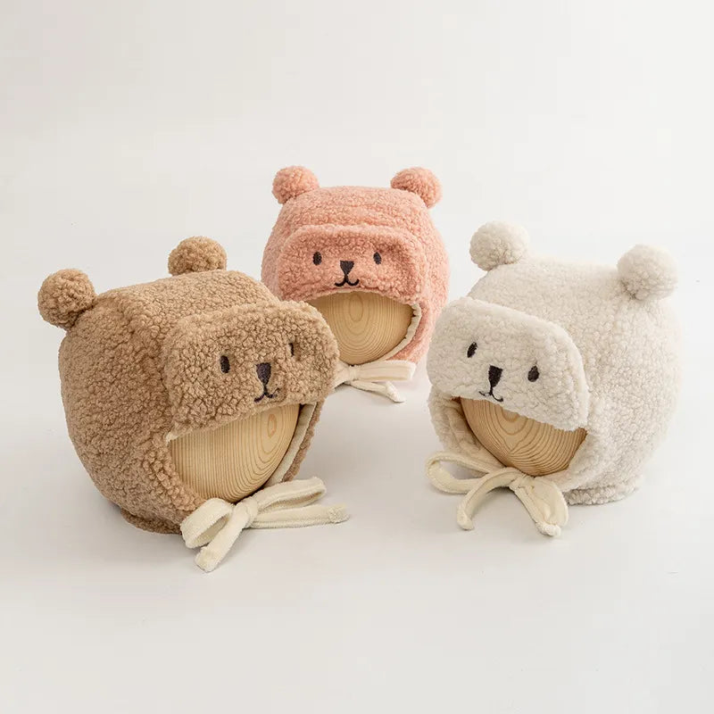 Bonnet Bébé Hiver Ourson avec Liens