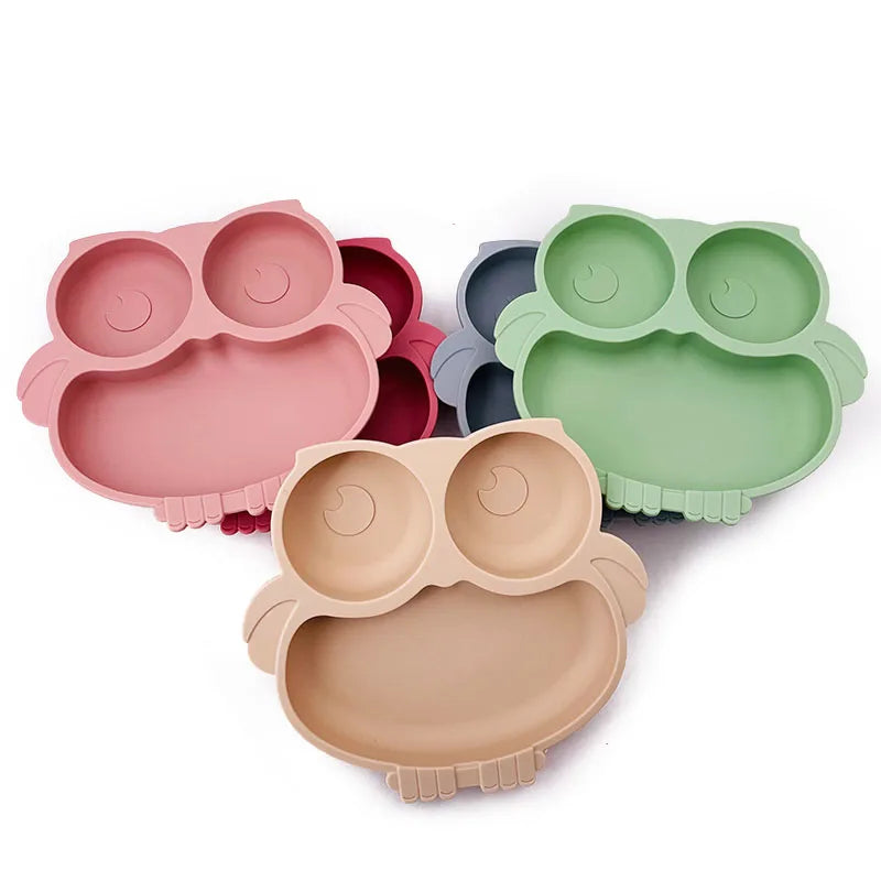 Assiette bébé ventouse avec compartiments - Hibou