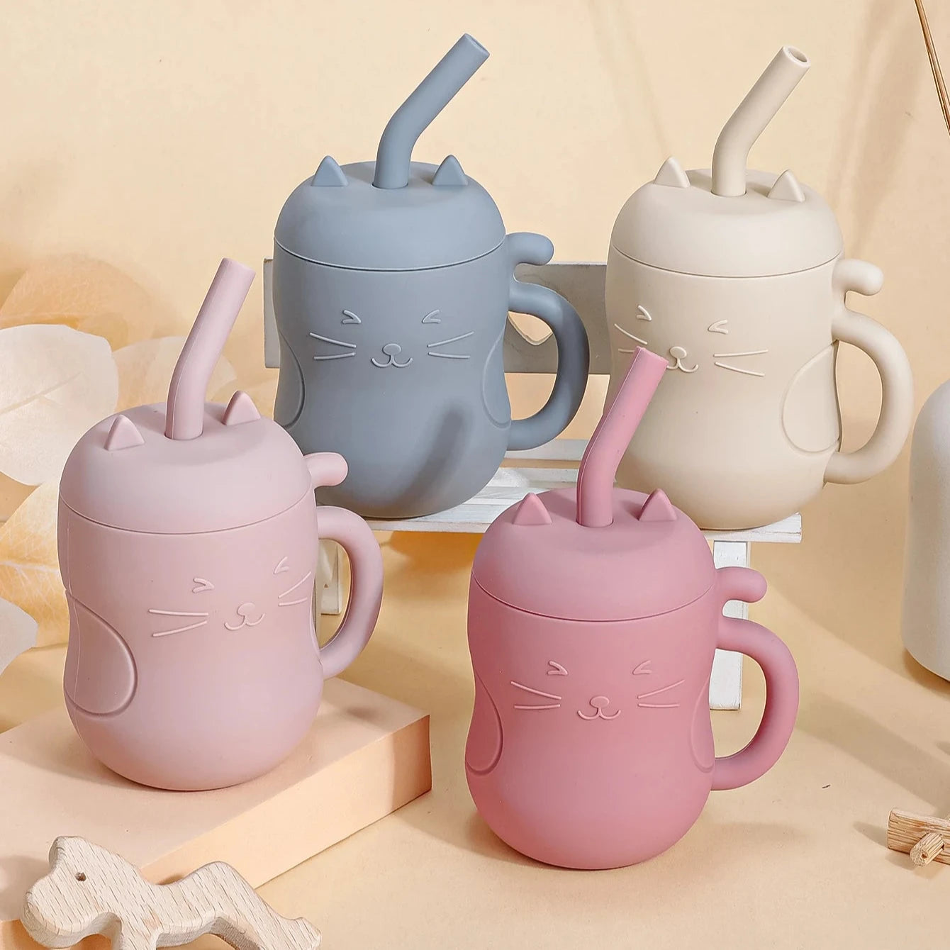 Tasse d’apprentissage Bébé en Silicone avec Paille - Chat