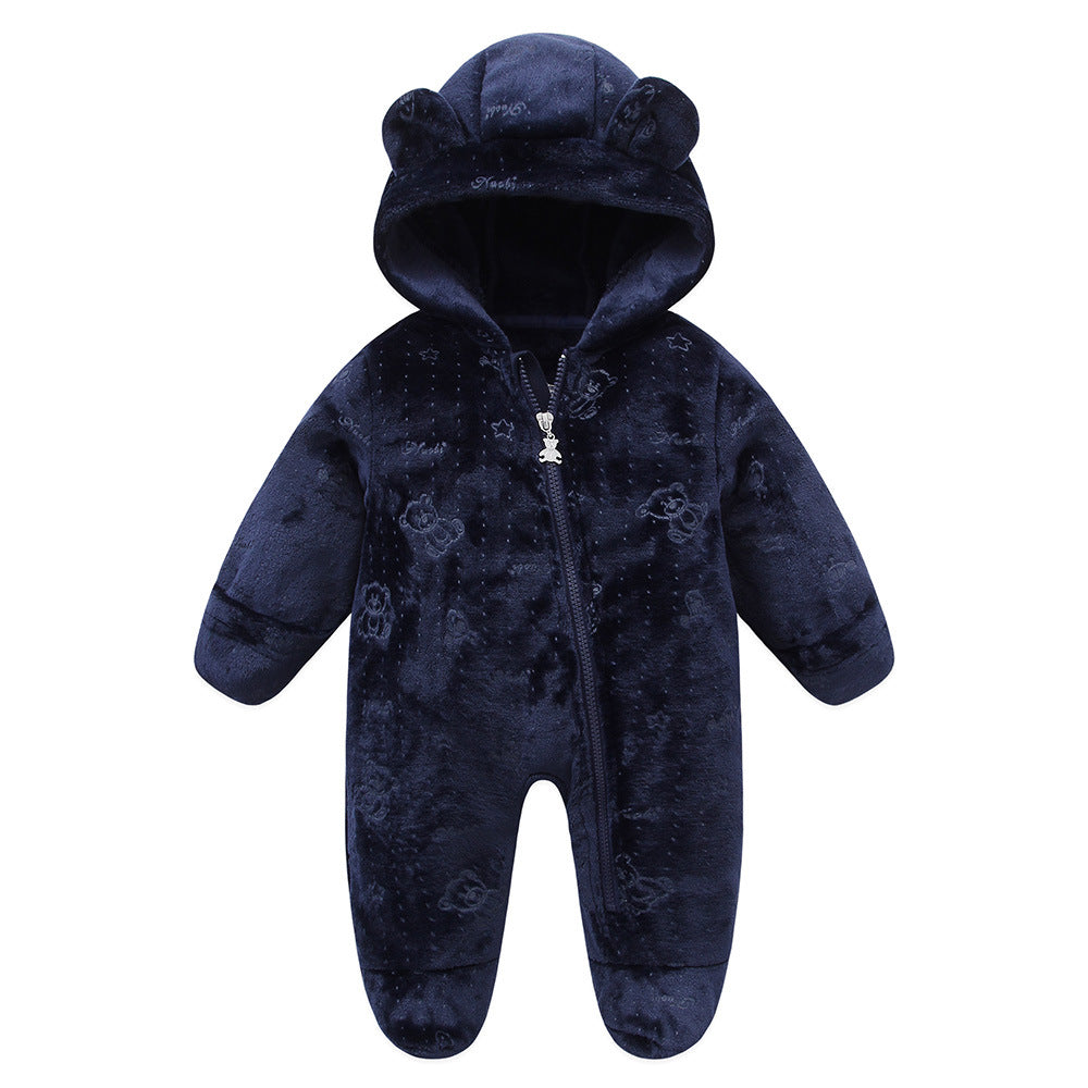 Combinaison bébé polaire à capuche ourson bleu marine à motif oursons