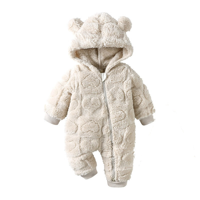 Combinaison bébé polaire doublée sherpa beige à capuche oreilles d&
