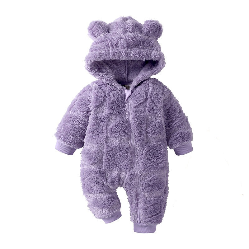 Combinaison bébé polaire doublée sherpa lilas à capuche oreilles d&