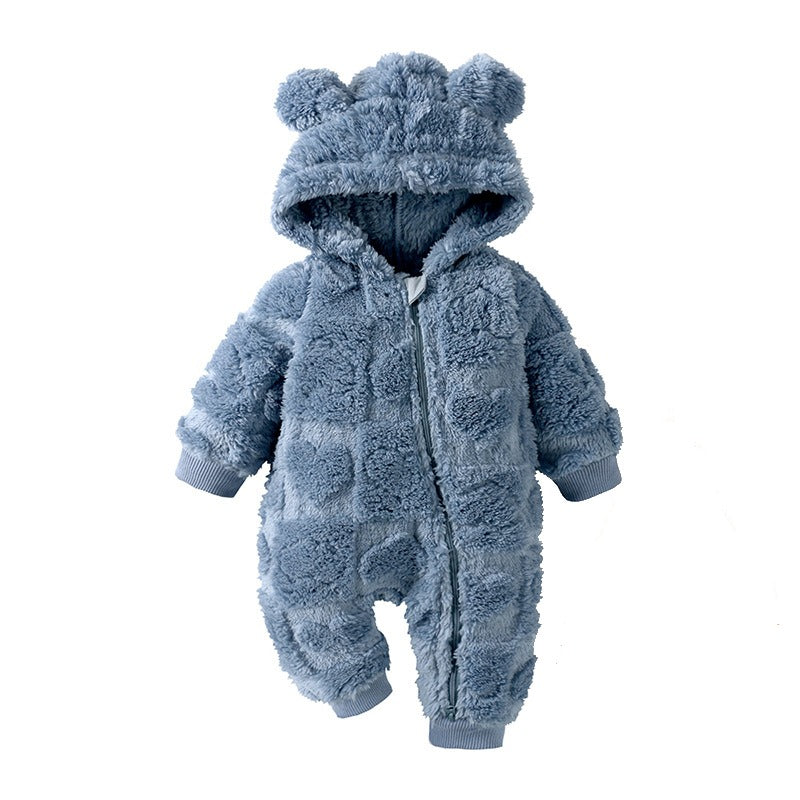 Combinaison bébé polaire doublée sherpa bleu gris à capuche oreilles d&