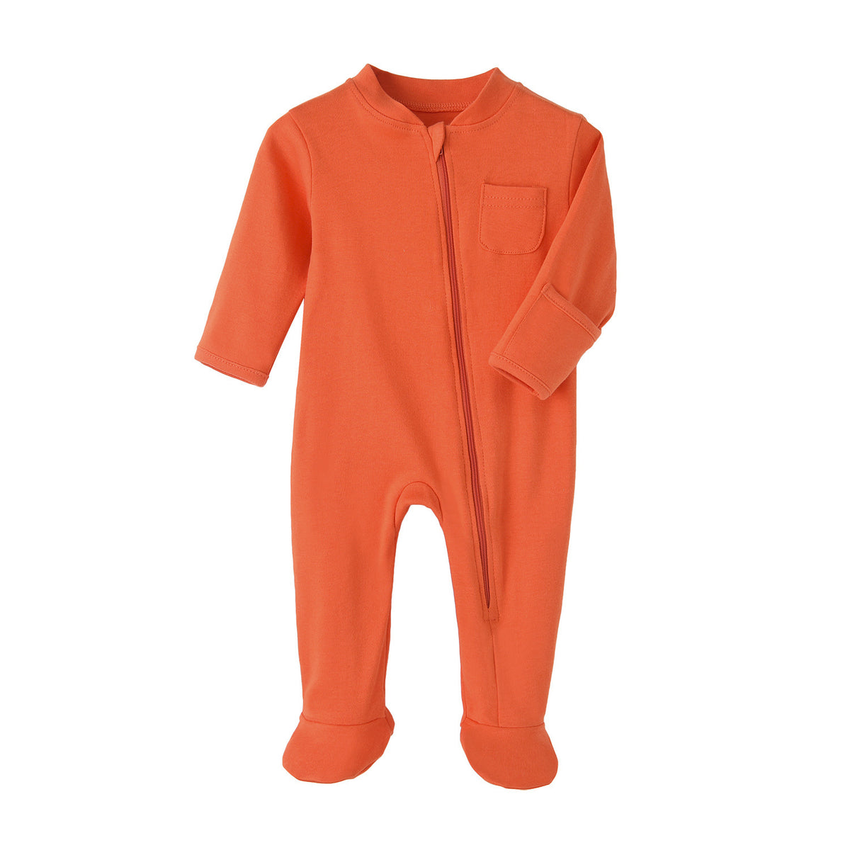 Grenouillère bébé zippée à pieds fermés orange, sous-couche de ski