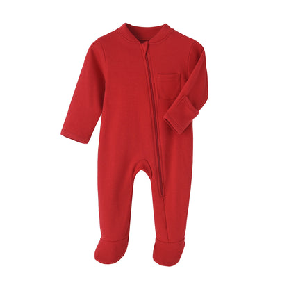 Grenouillère bébé zippée à pieds fermés rouge, sous-couche de ski