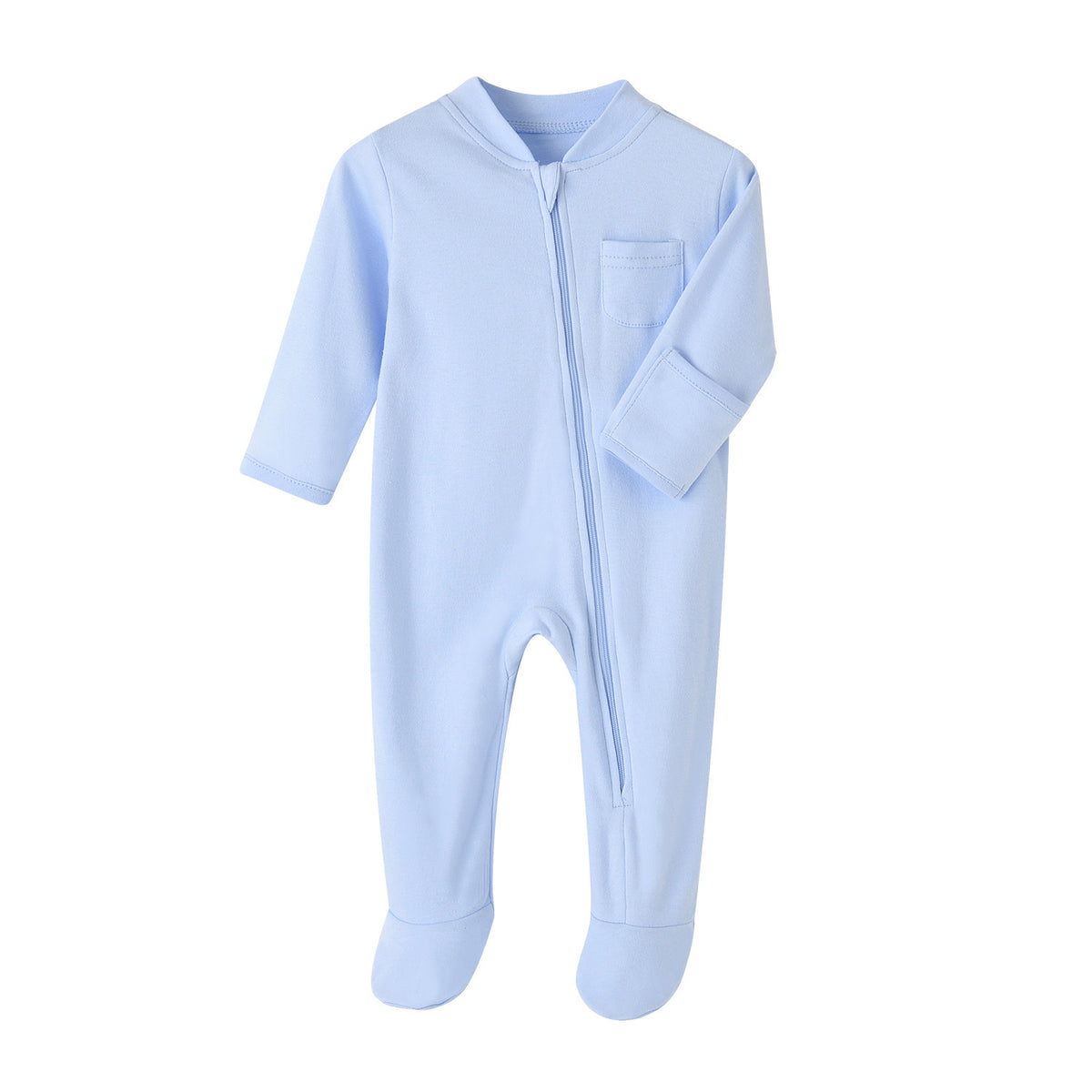 Grenouillère bébé zippée à pieds fermés bleu ciel, sous-couche de ski