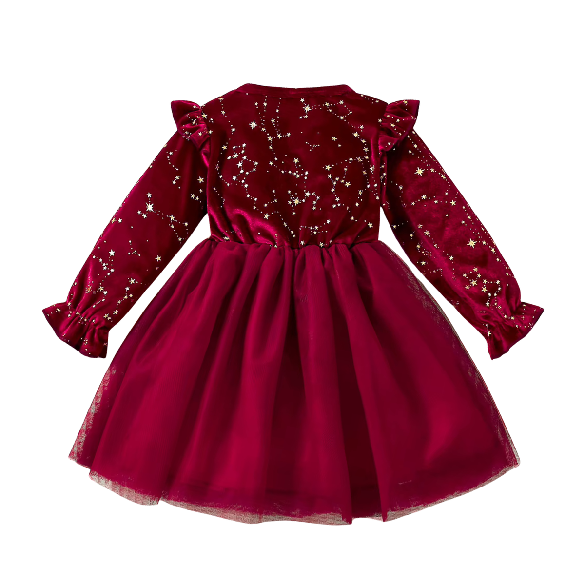 Robe de Noël Fille en Velours à Étoiles Dorées et Tulle – 1-8 ans