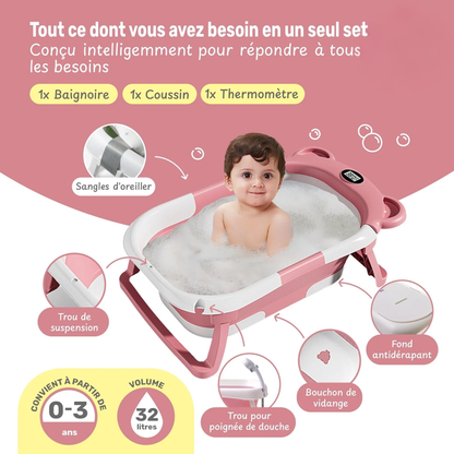 Baignoire Bébé Pliable avec Coussin et Thermomètre