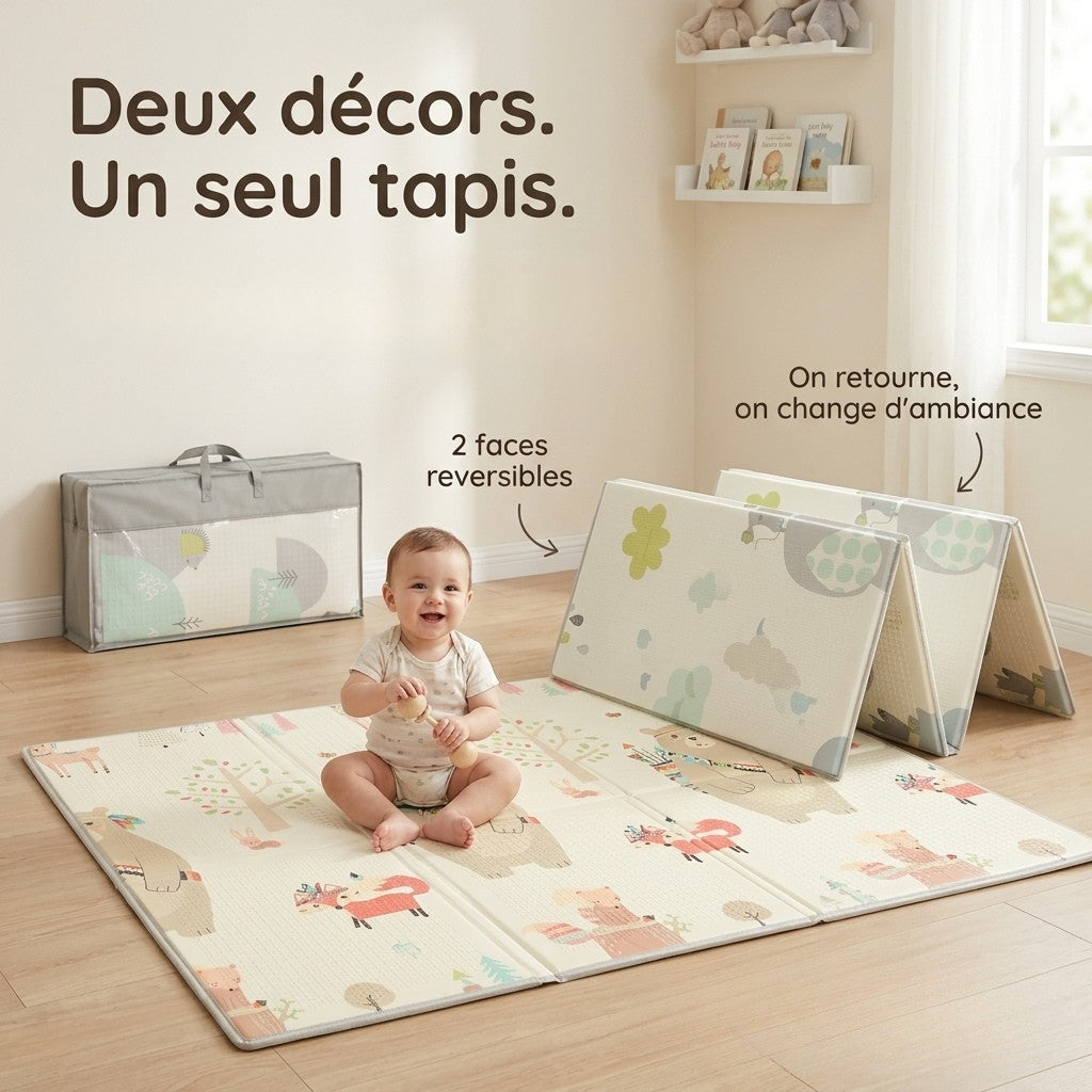 Grand Tapis de jeu pour bébé pliable et réversible