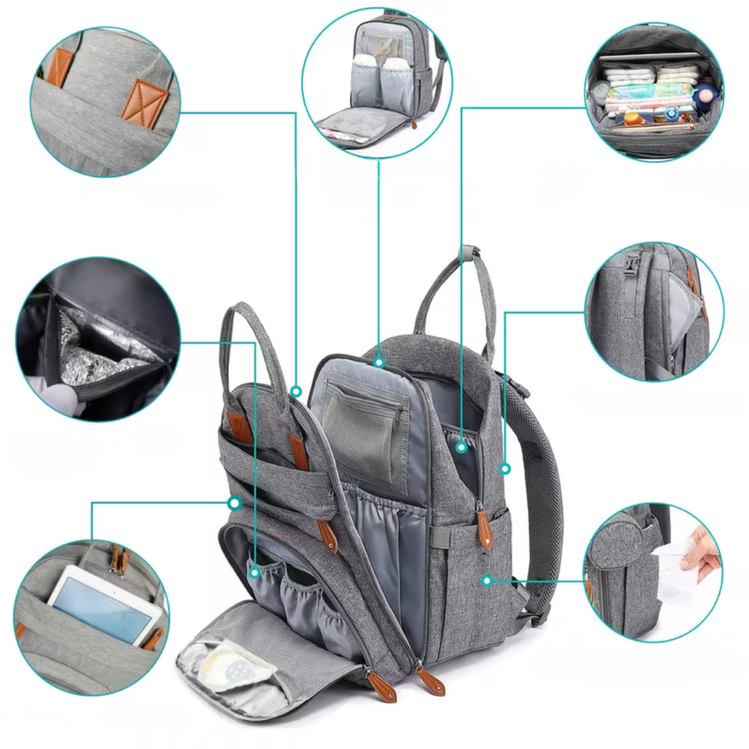 Sac à dos à langer bébé grande capacité USB - Porto Rico™