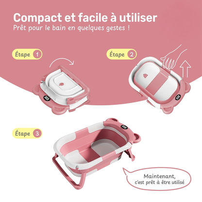Baignoire Bébé Pliable avec Coussin et Thermomètre