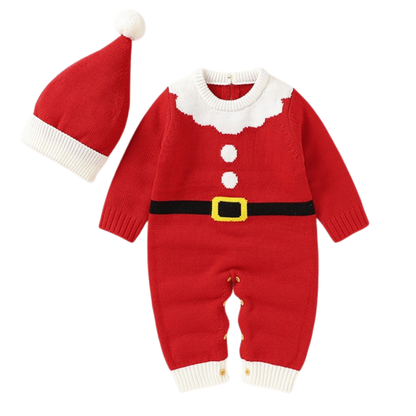 Combinaison Bébé Noël en Tricot – Père Noël avec Bonnet 3-18 mois