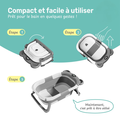 Baignoire Bébé Pliable avec Coussin et Thermomètre