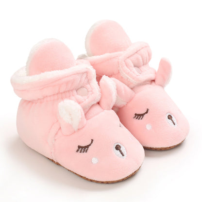 Chaussons bébé de Noël faon rose fourrés à pressions