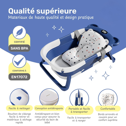 Baignoire Bébé Pliable avec Coussin et Thermomètre